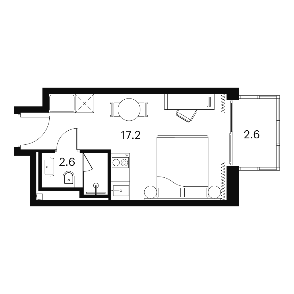 Планировка: студия, 22,4 м²