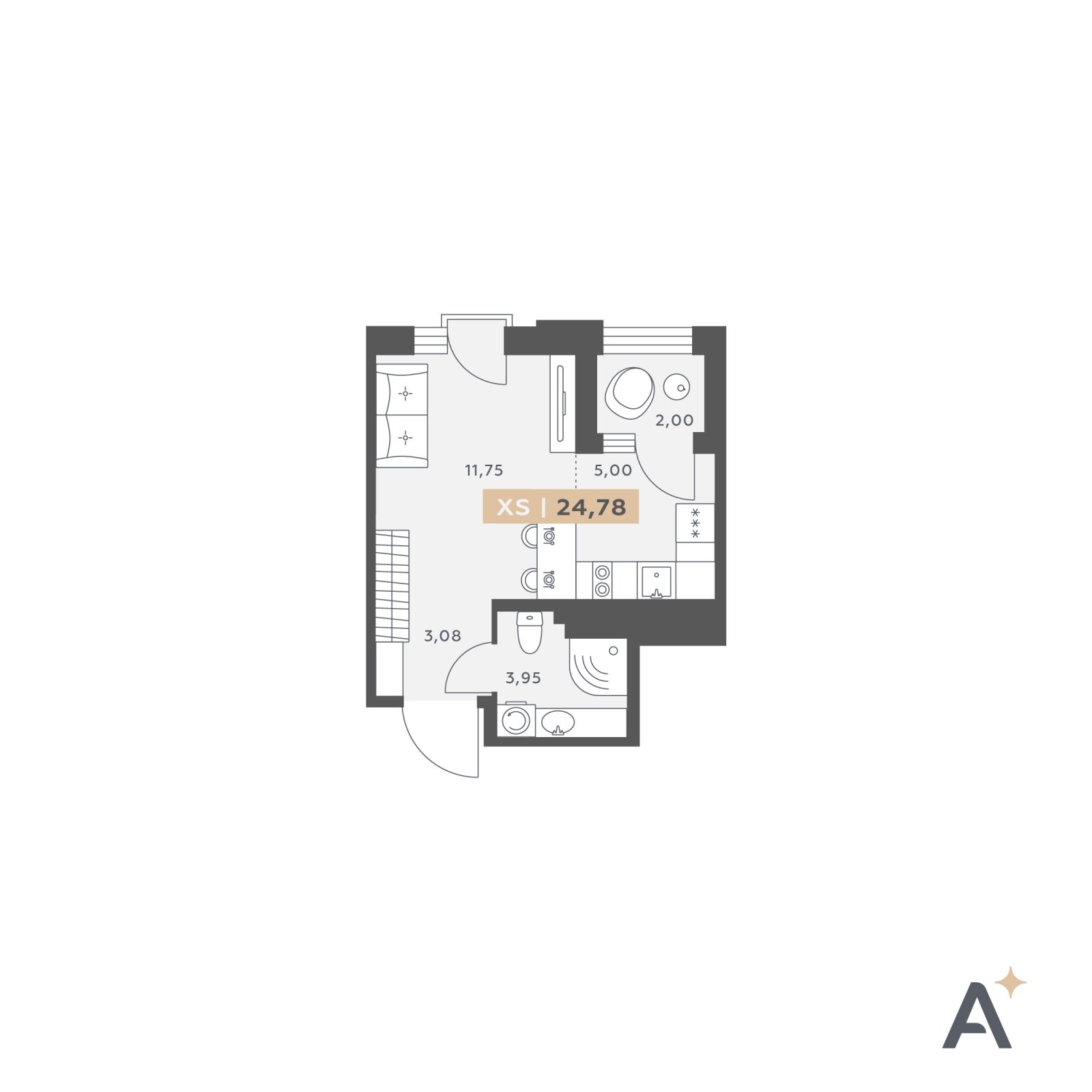 Планировка: студия, 24,8 м²