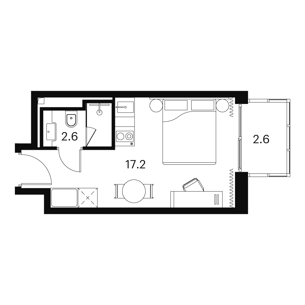 Планировка: студия, 22,4 м²