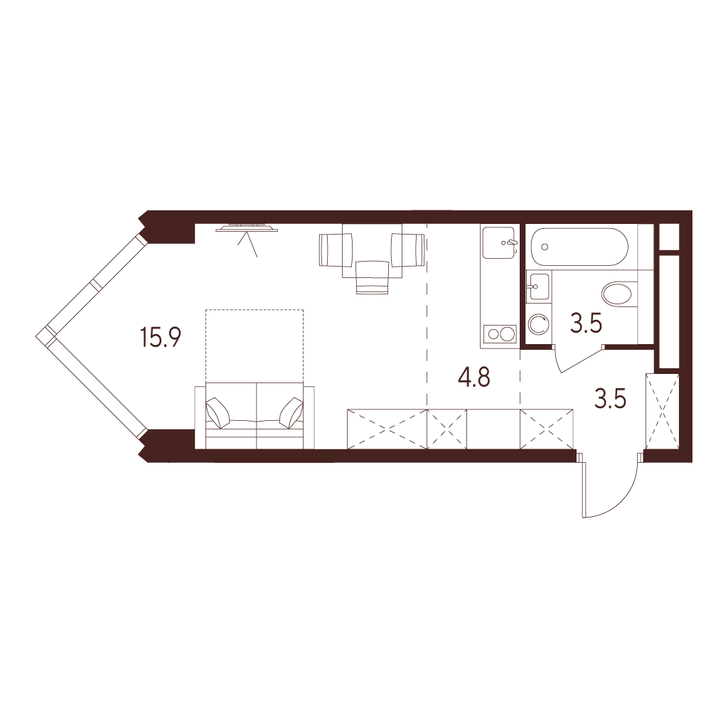 Планировка: студия, 27,7 м²