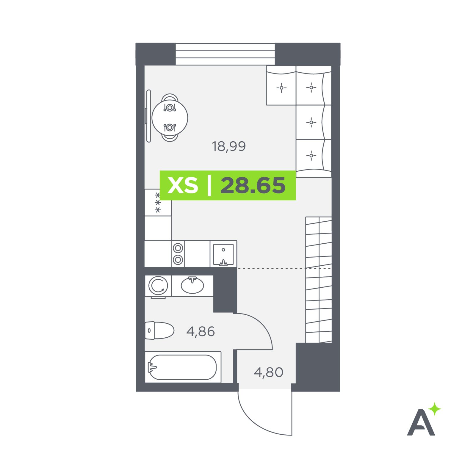 Планировка: студия, 28,7 м²