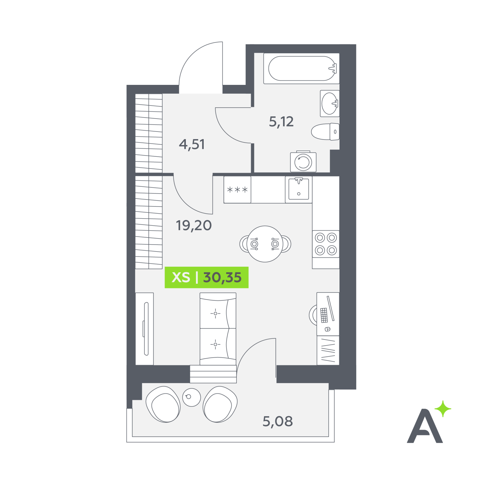 Планировка: студия, 30,4 м²