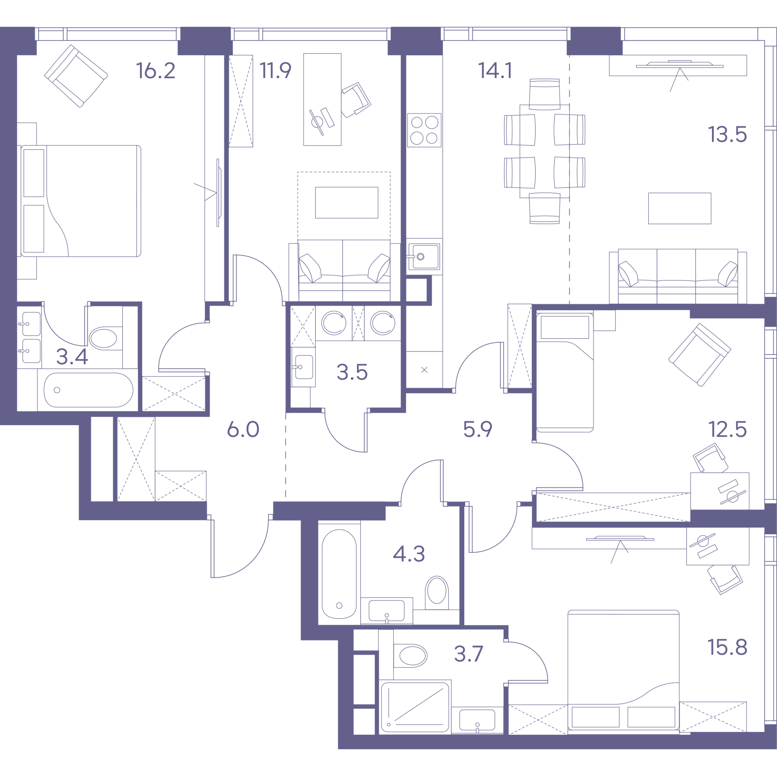 Планировка: 5-комнатная квартира, 110,8 м²