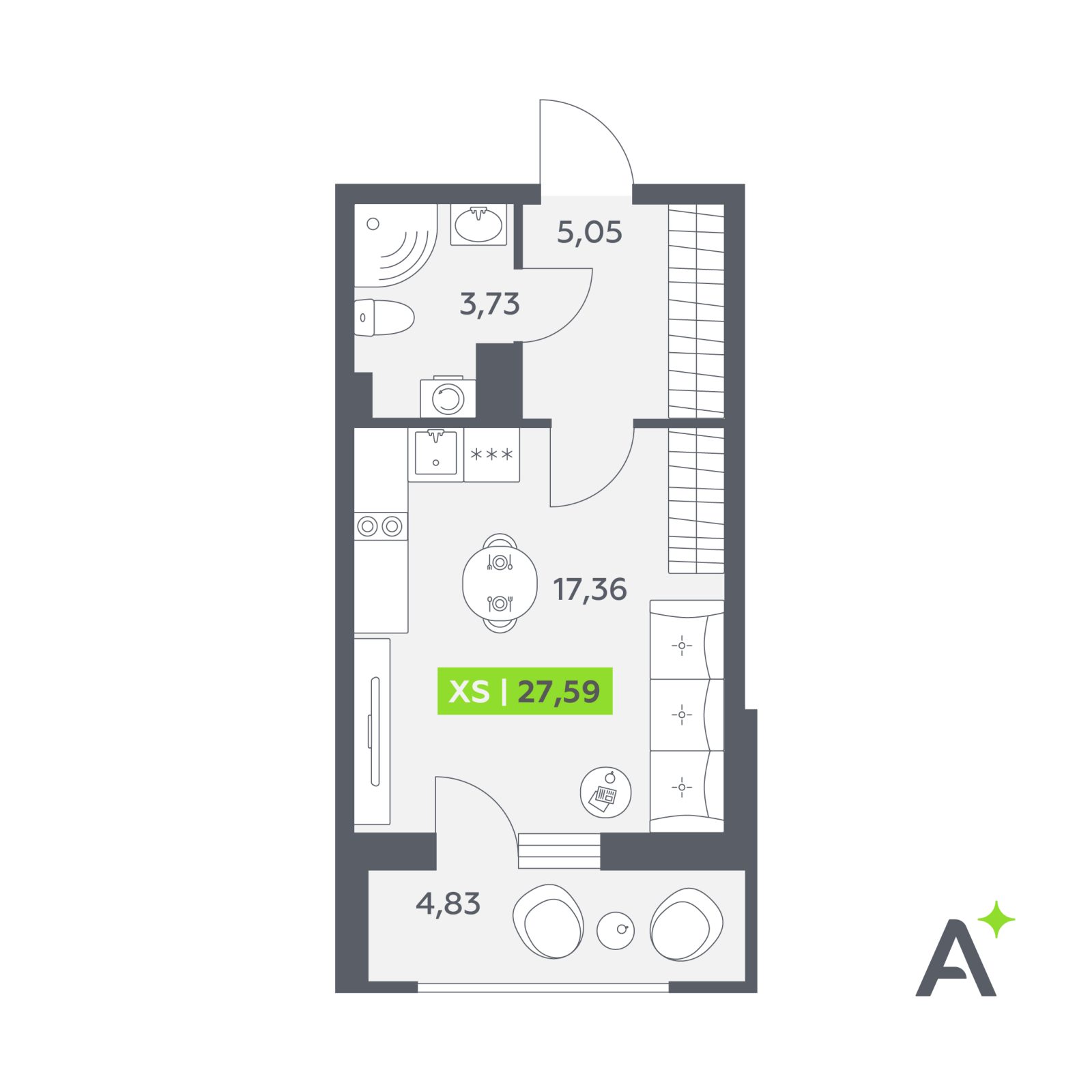 Планировка: студия, 27,6 м²