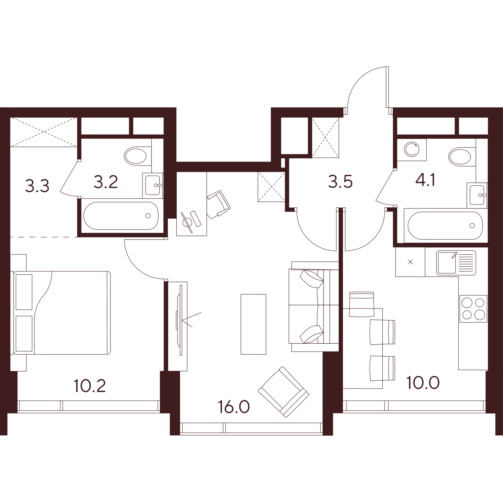 Планировка: 2-комнатная квартира, 50,3 м²