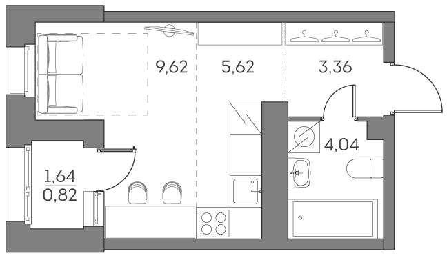 Планировка: студия, 23,5 м²