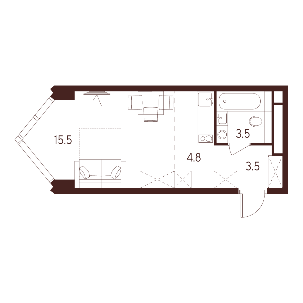 Планировка: студия, 27,3 м²