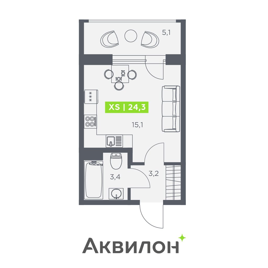 Планировка: студия, 24,3 м²