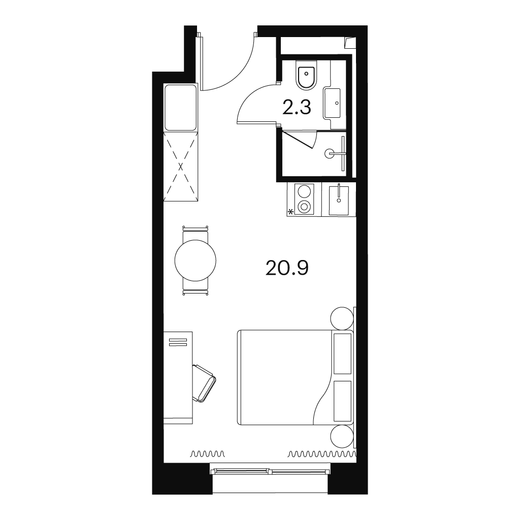 Планировка: студия, 23,2 м²
