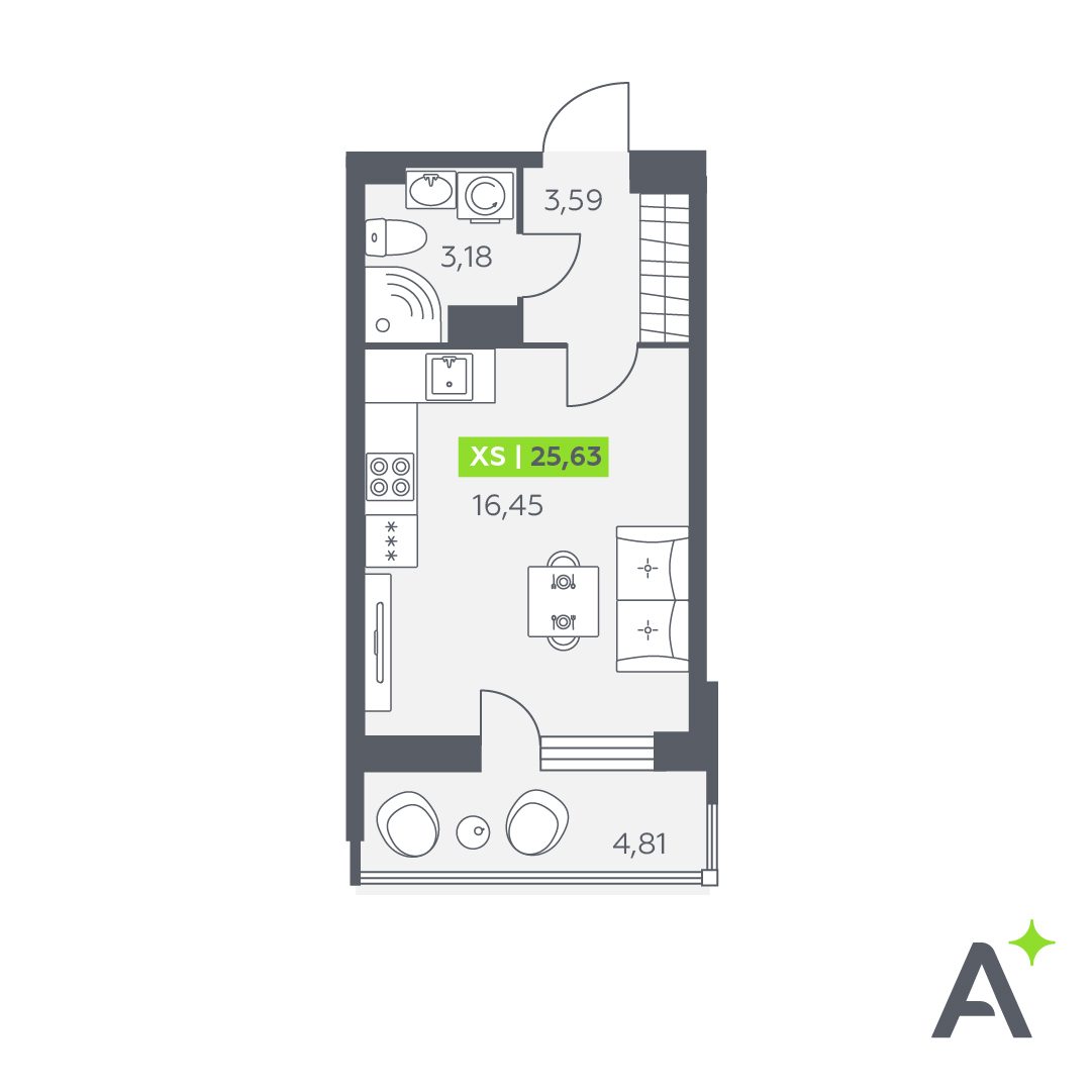 Планировка: студия, 25,6 м²
