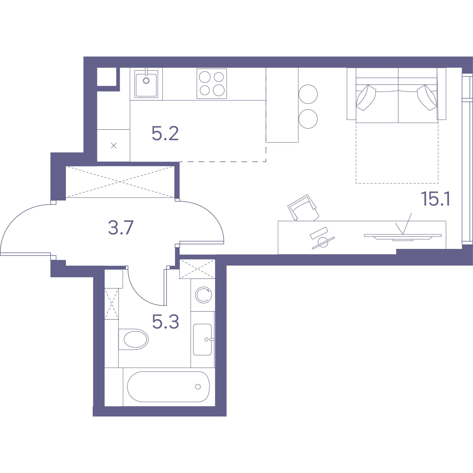 Планировка: студия, 29,3 м²