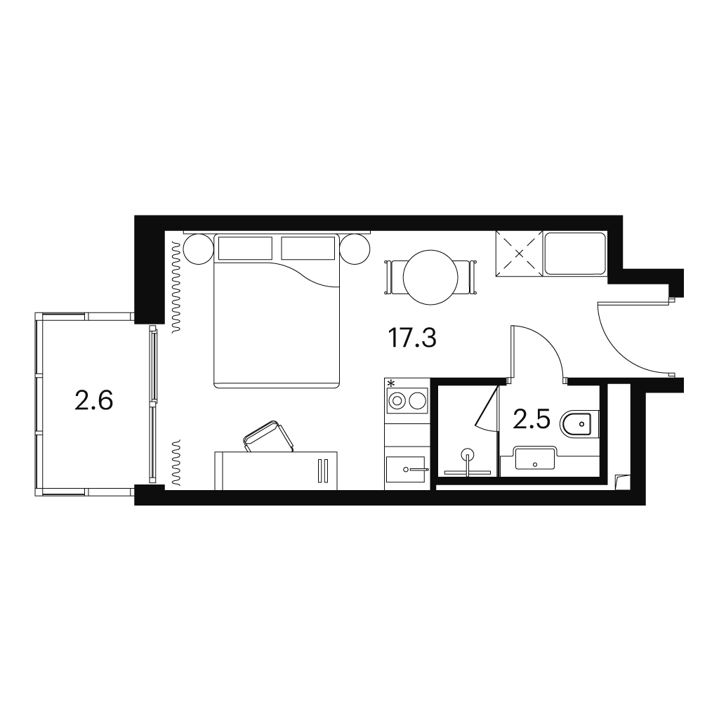 Планировка: студия, 22,4 м²