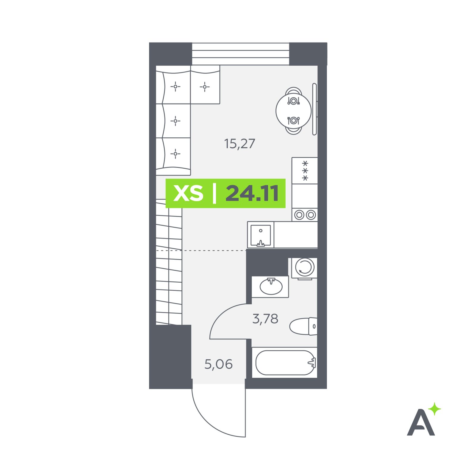 Планировка: студия, 24,1 м²