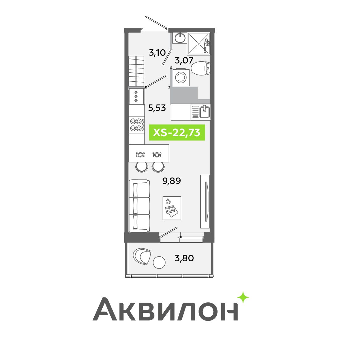 Планировка: студия, 22,7 м²