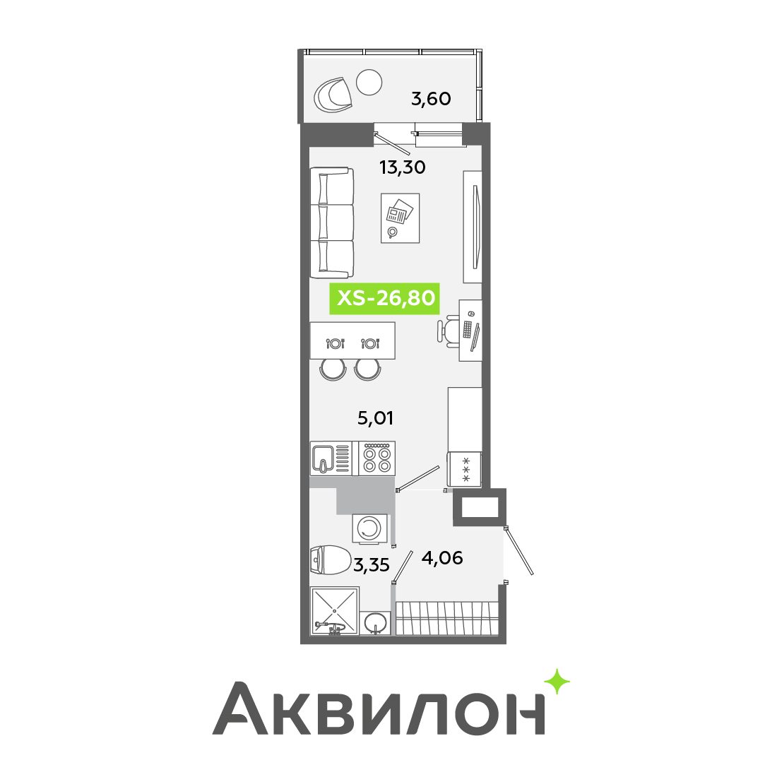 Планировка: студия, 26,8 м²