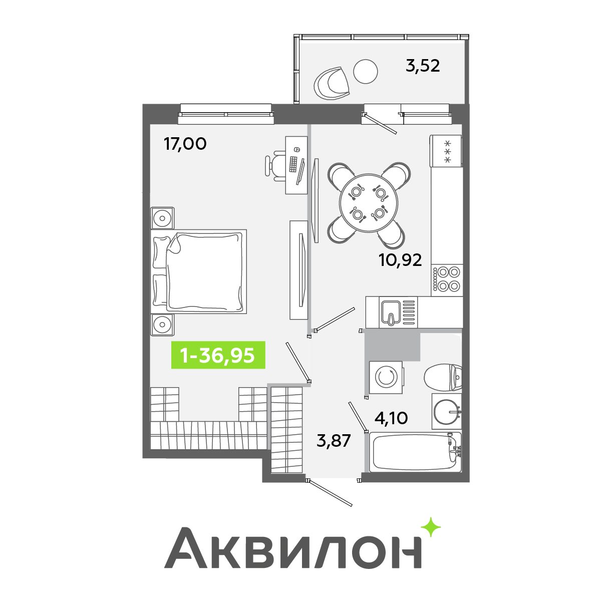 Планировка: 1-комнатная квартира, 37,0 м²