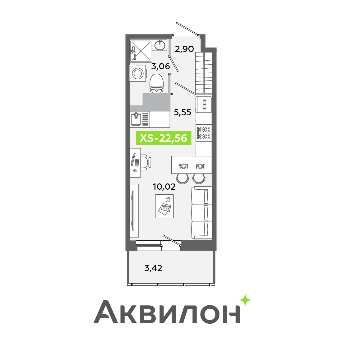 Планировка: студия, 22,6 м²