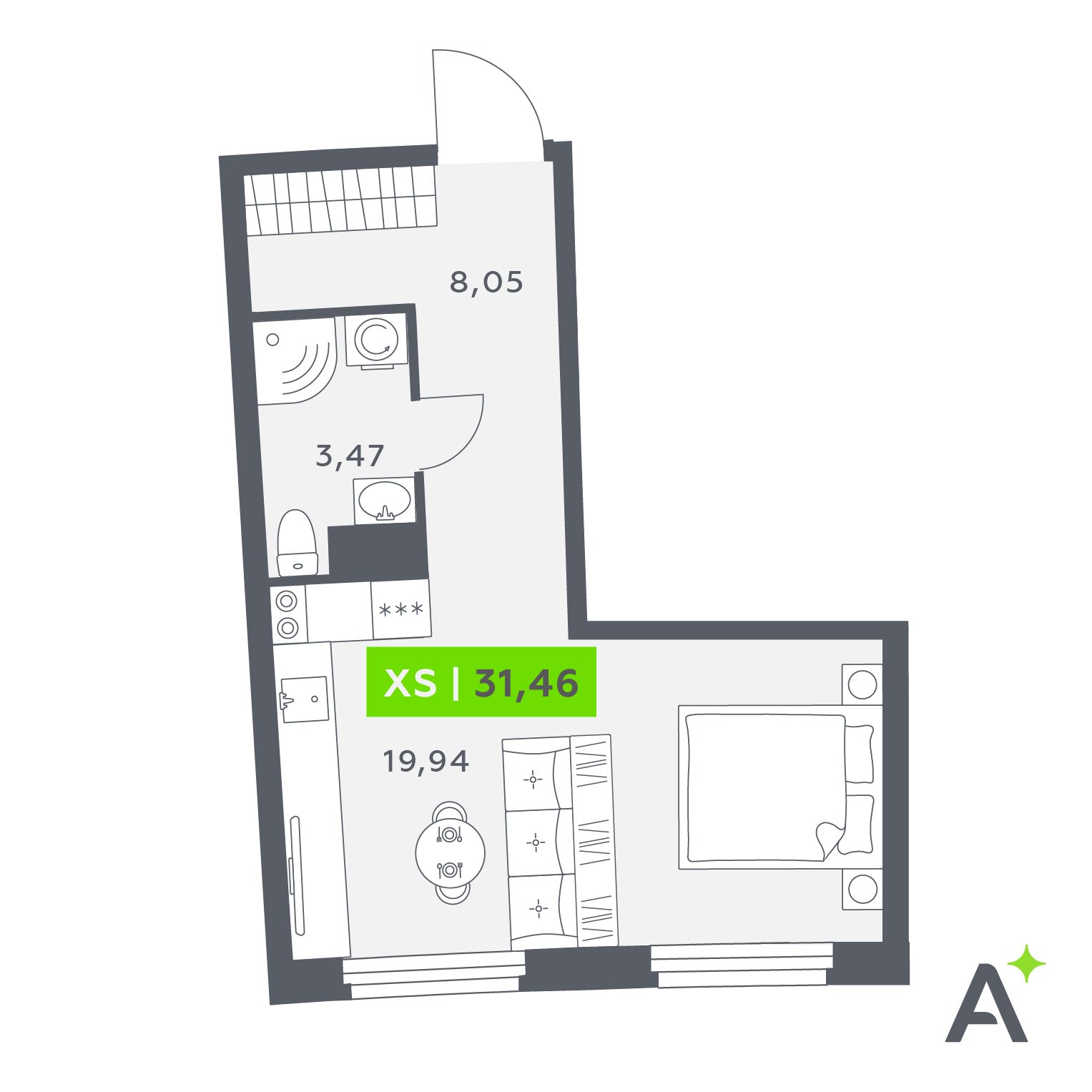 Планировка: студия, 31,5 м²