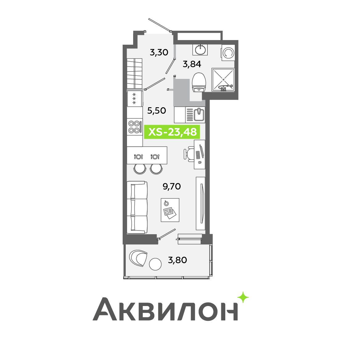 Планировка: студия, 23,5 м²