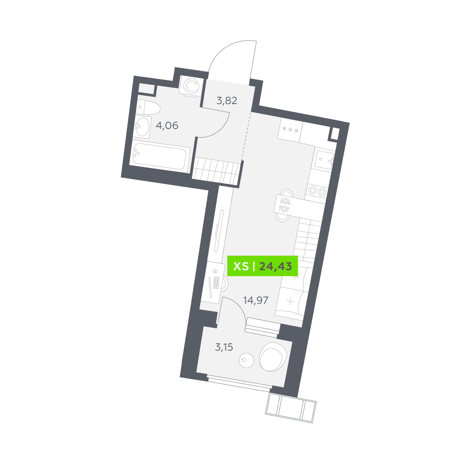 Планировка: студия, 24,4 м²