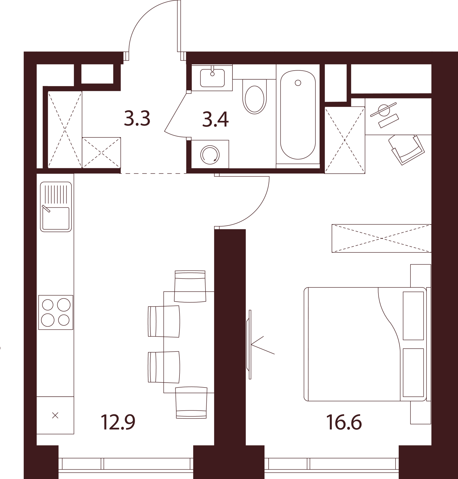 Планировка: 1-комнатная квартира, 36,2 м²