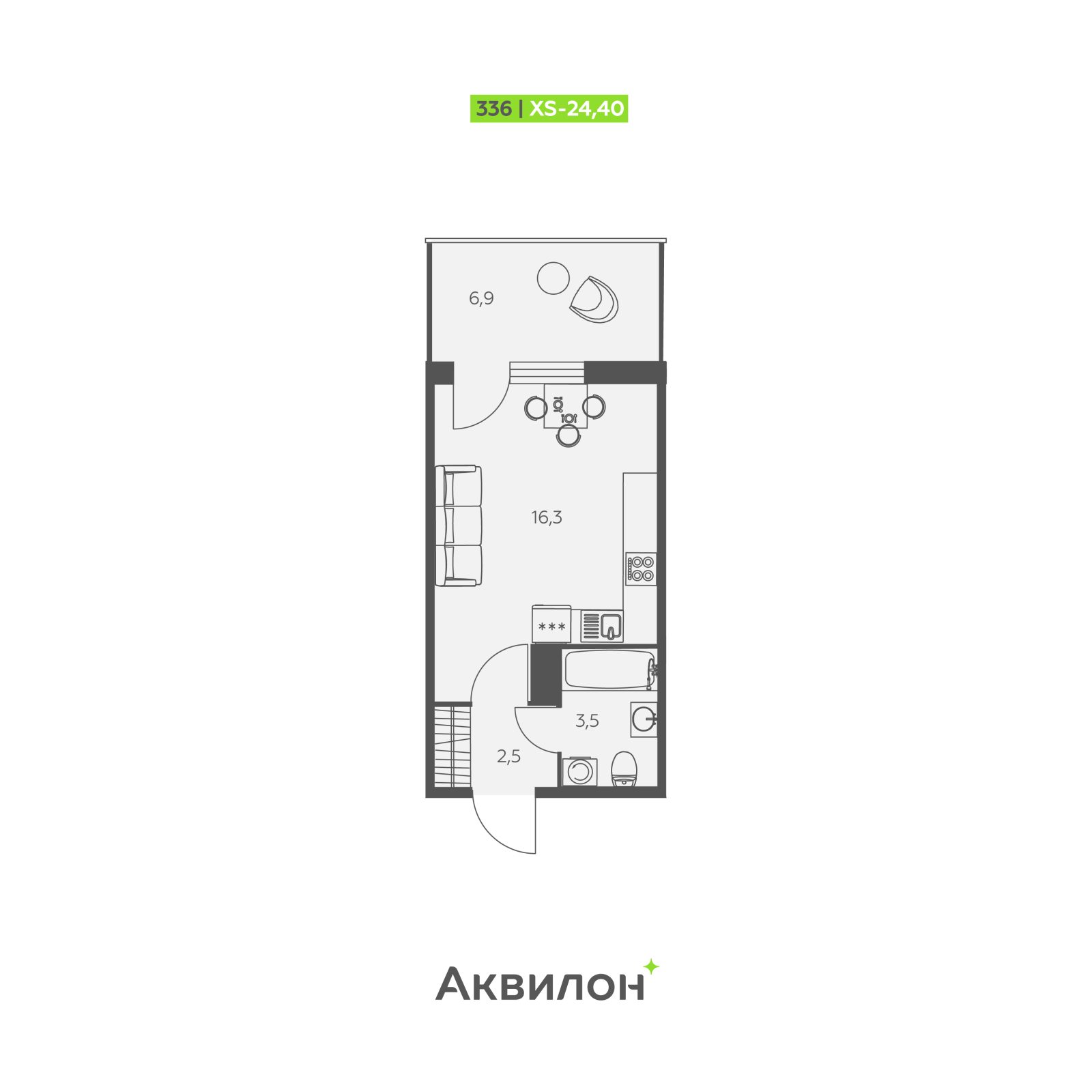 Планировка: студия, 24,4 м²