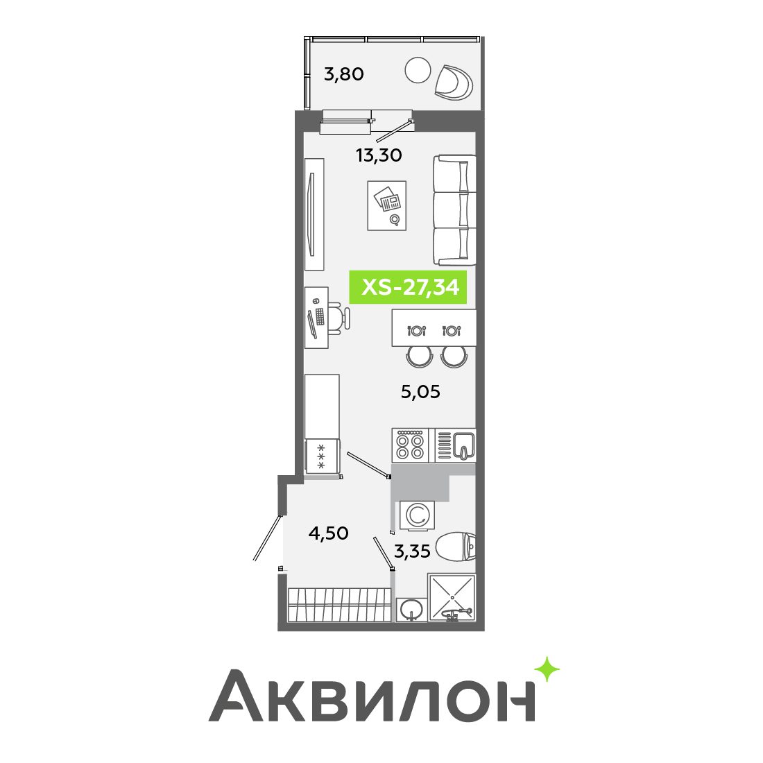 Планировка: студия, 27,3 м²