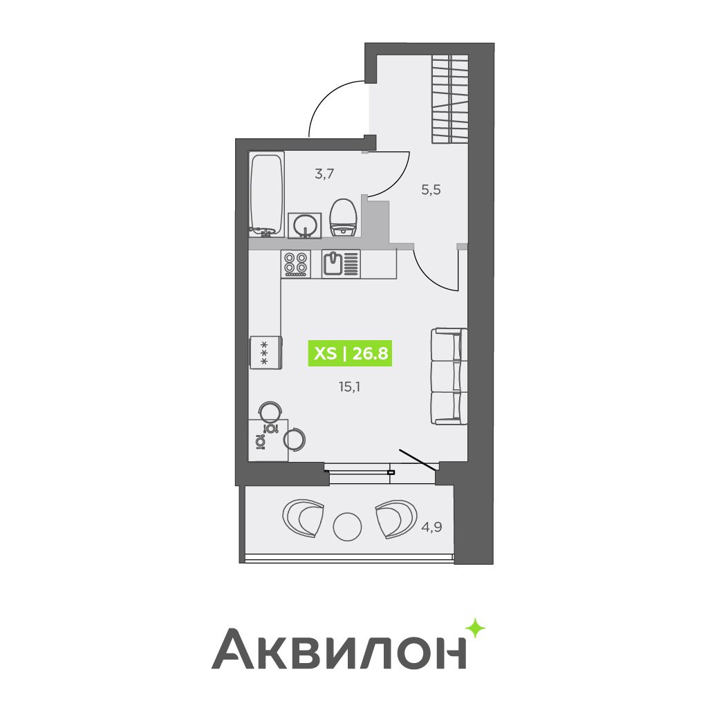 Планировка: студия, 26,8 м²