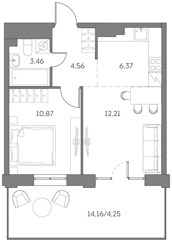 Планировка: 2-комнатная квартира, 41,7 м²