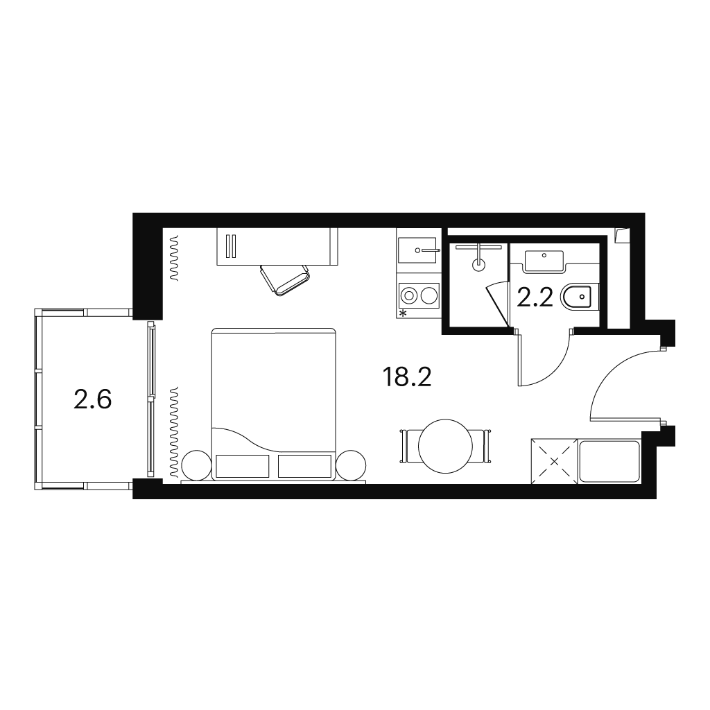 Планировка: студия, 23,0 м²