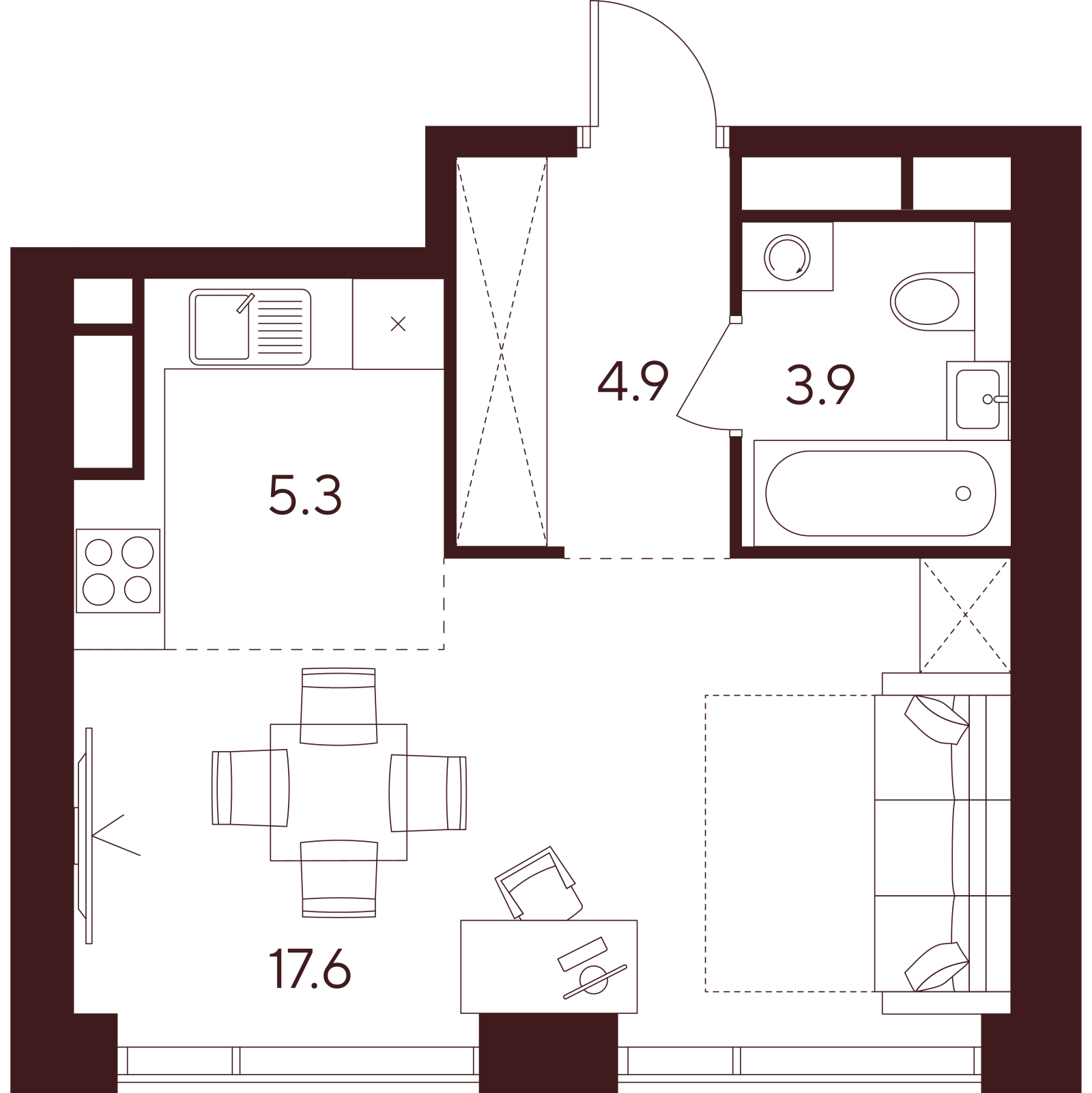 Планировка: студия, 31,7 м²