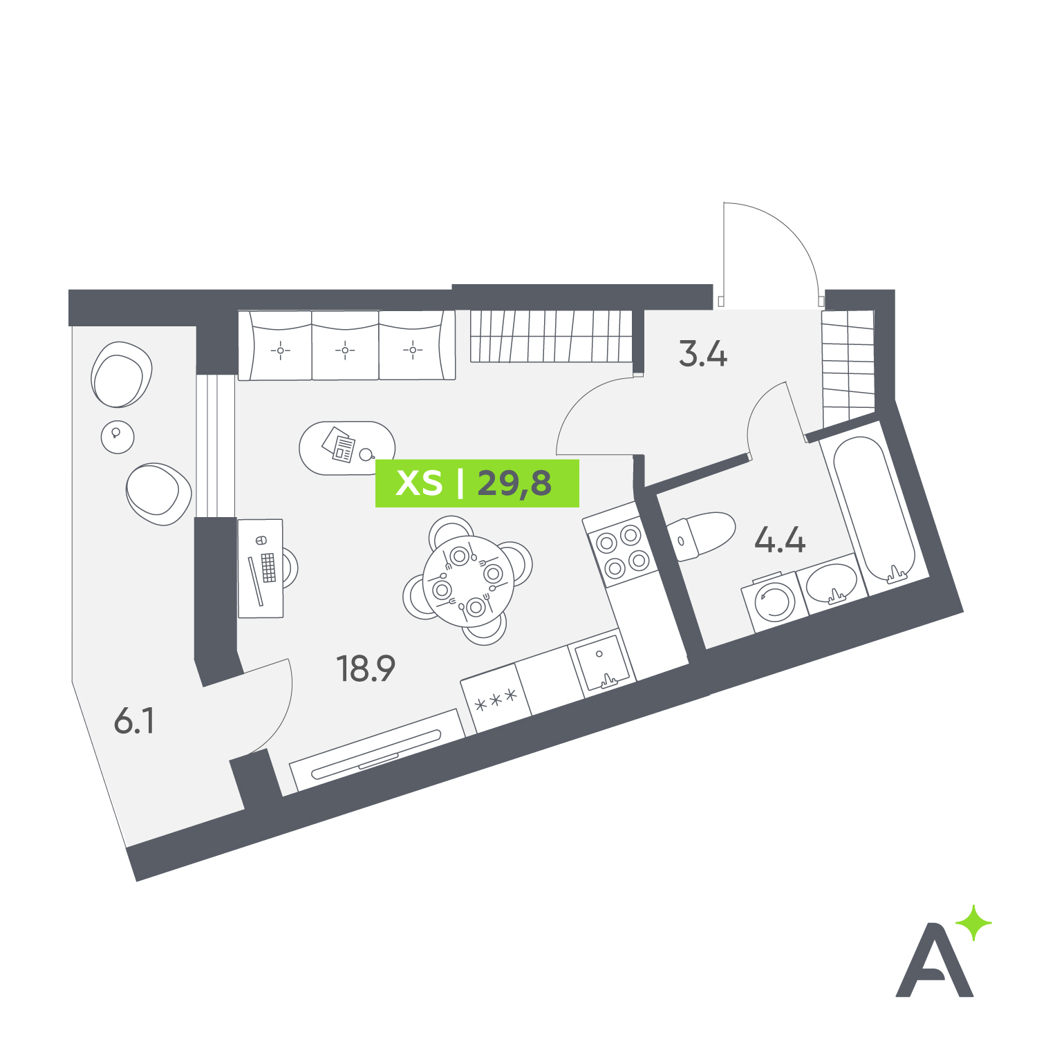 Планировка: студия, 29,8 м²