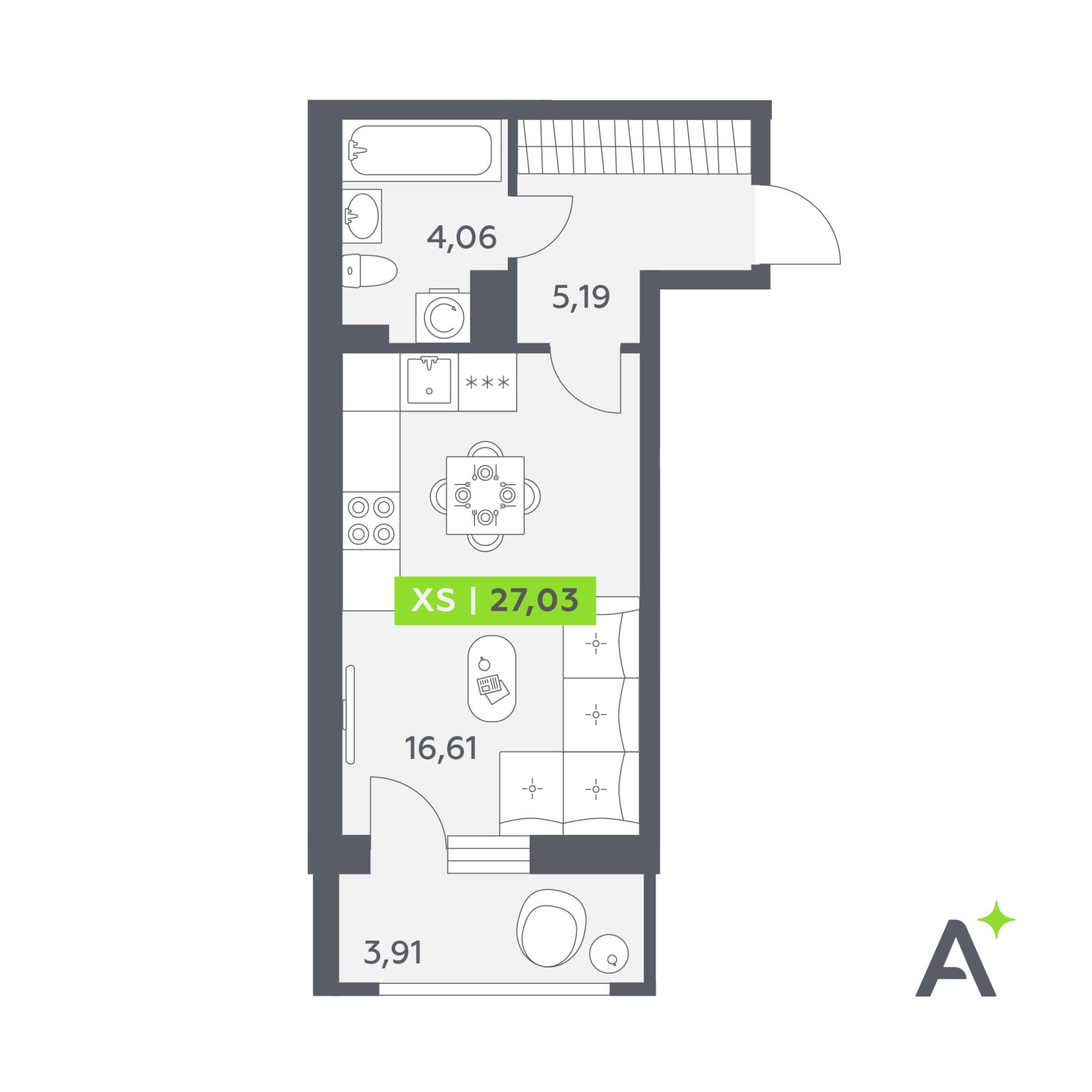 Планировка: студия, 27,0 м²