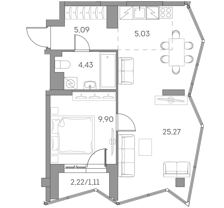 Планировка: 2-комнатная квартира, 50,8 м²