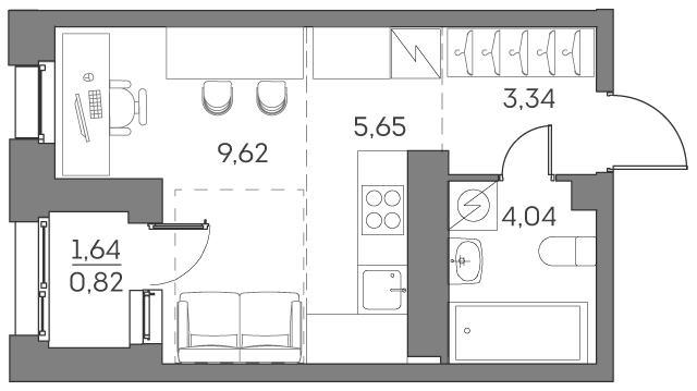 Планировка: студия, 23,5 м²