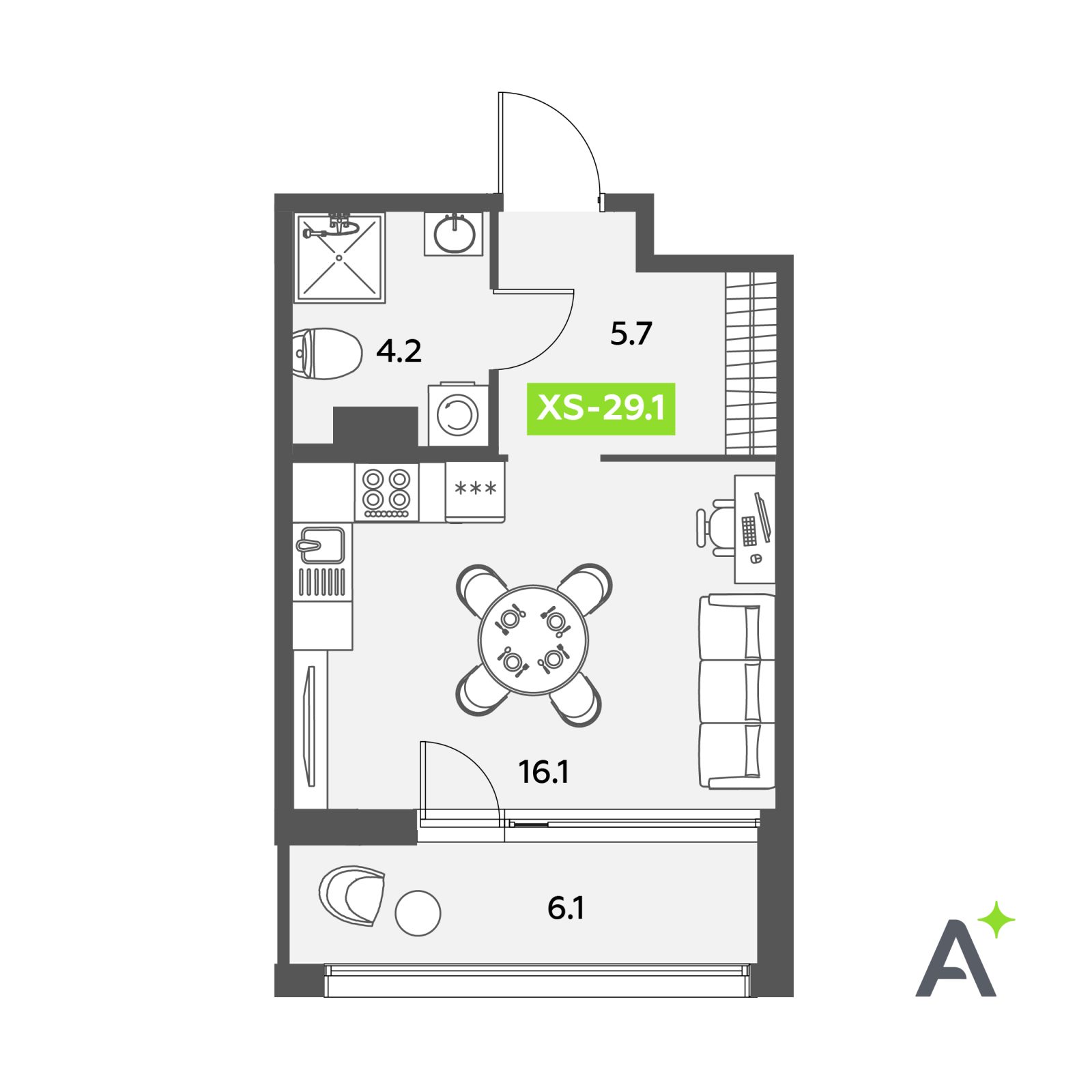 Планировка: студия, 29,1 м²