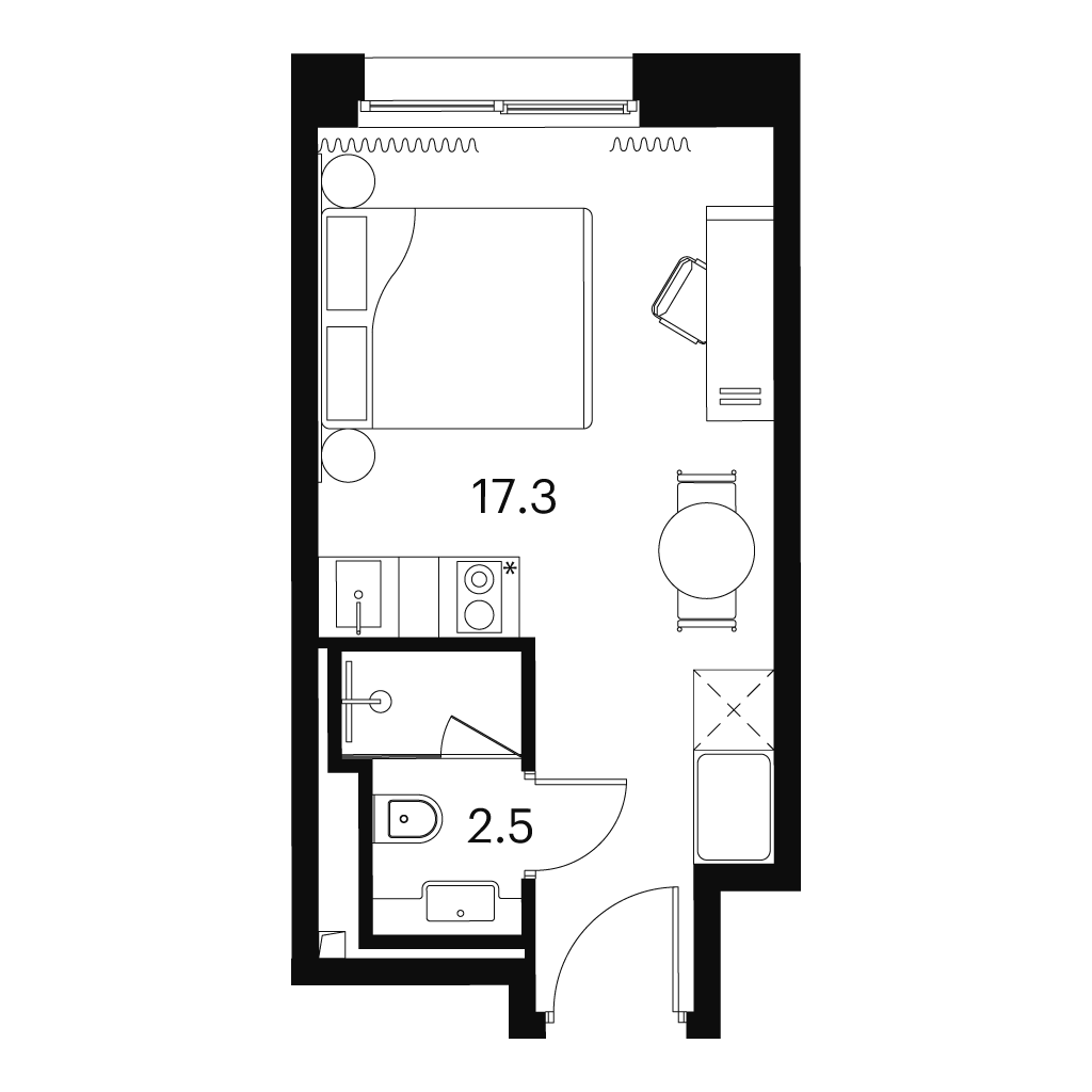 Планировка: студия, 19,9 м²