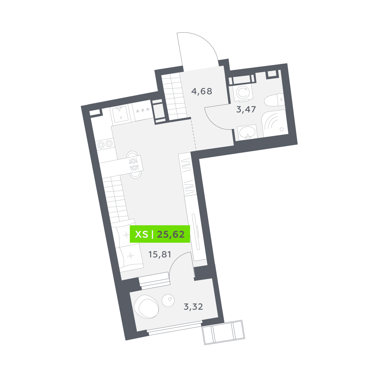 Планировка: студия, 25,6 м²