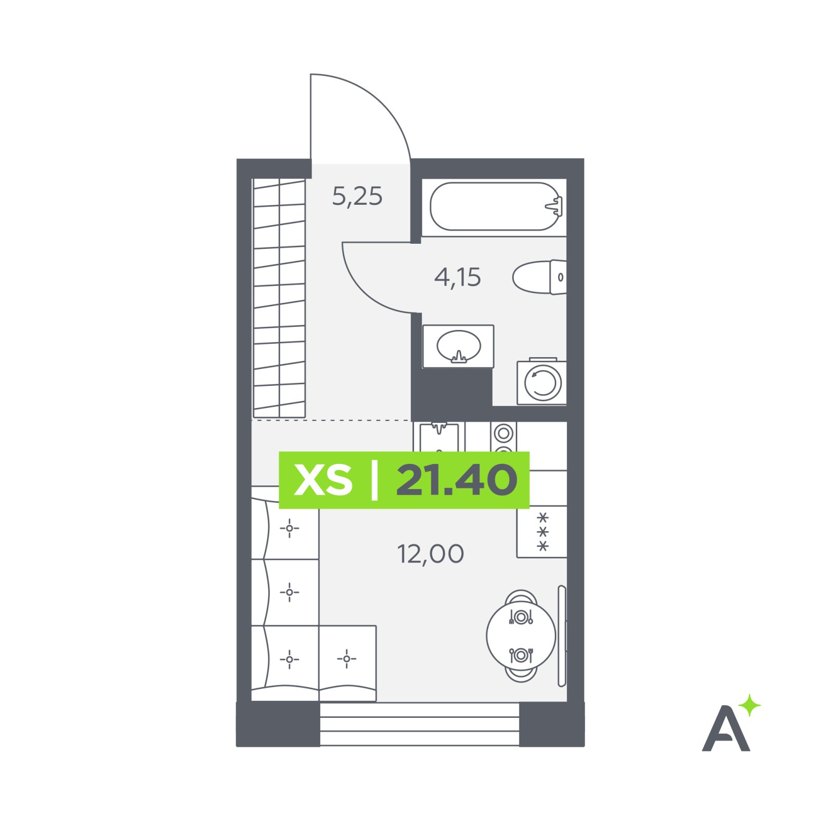 Планировка: студия, 21,4 м²