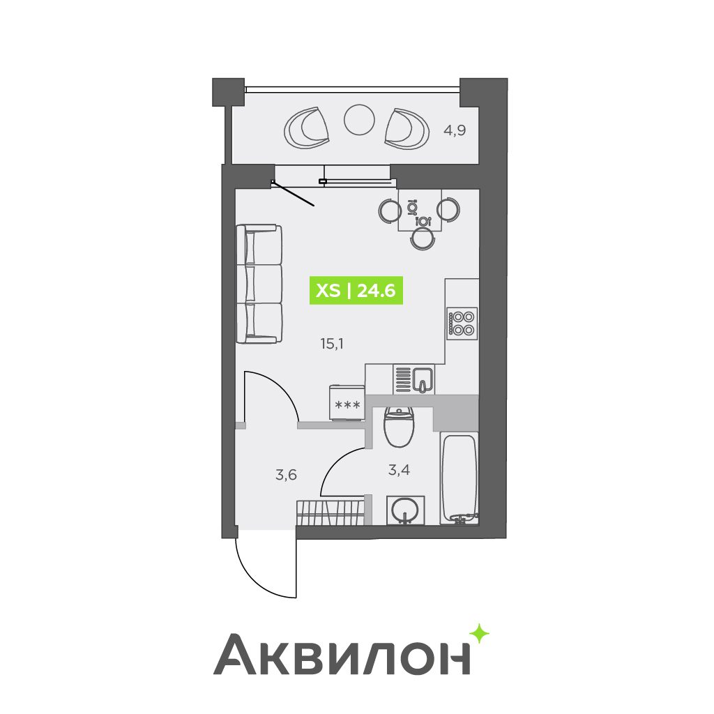 Планировка: студия, 24,6 м²