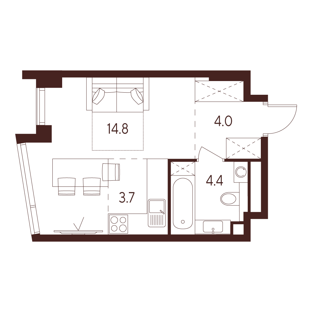 Планировка: студия, 26,9 м²