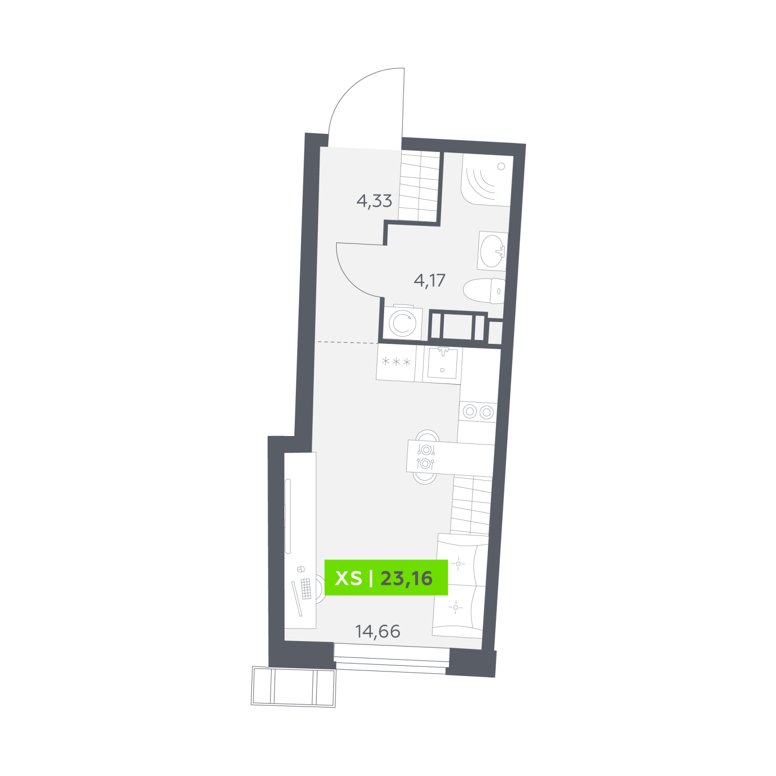 Планировка: студия, 23,2 м²