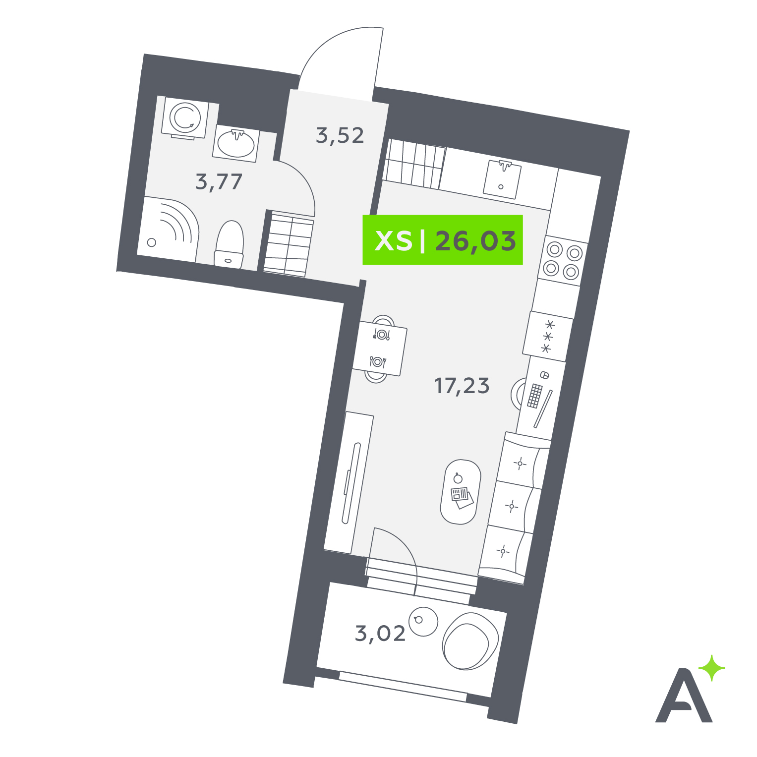 Планировка: студия, 26,0 м²