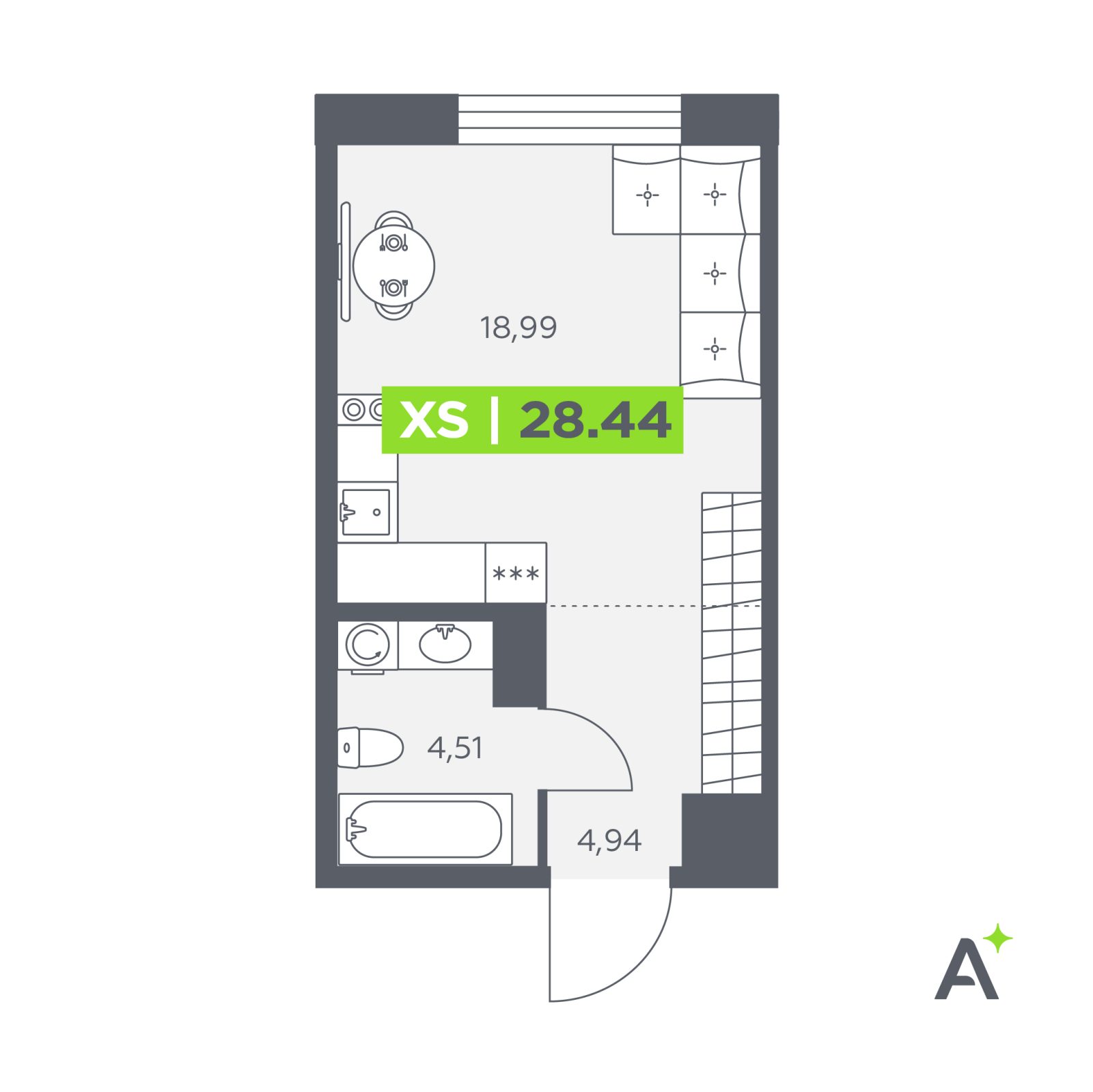 Планировка: студия, 28,4 м²