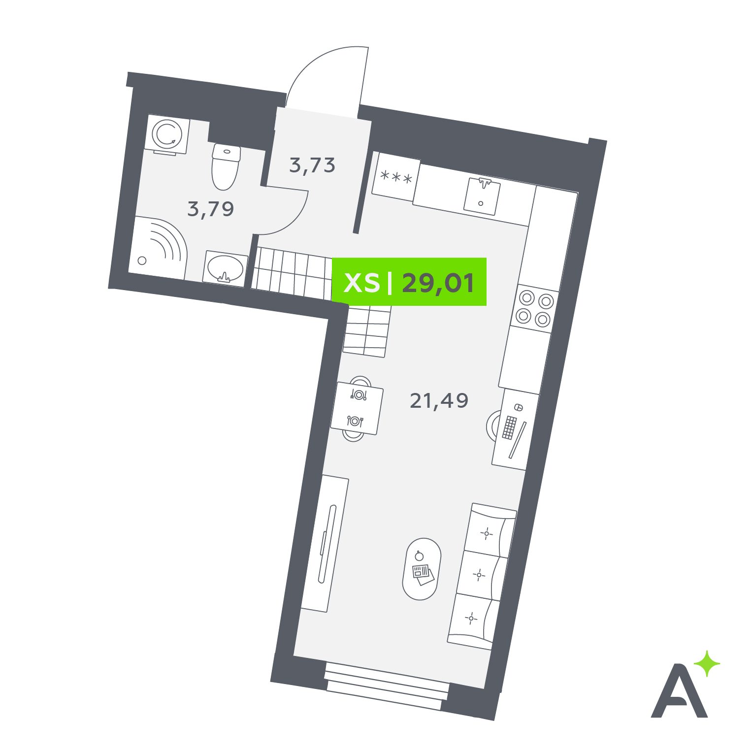 Планировка: студия, 29,0 м²