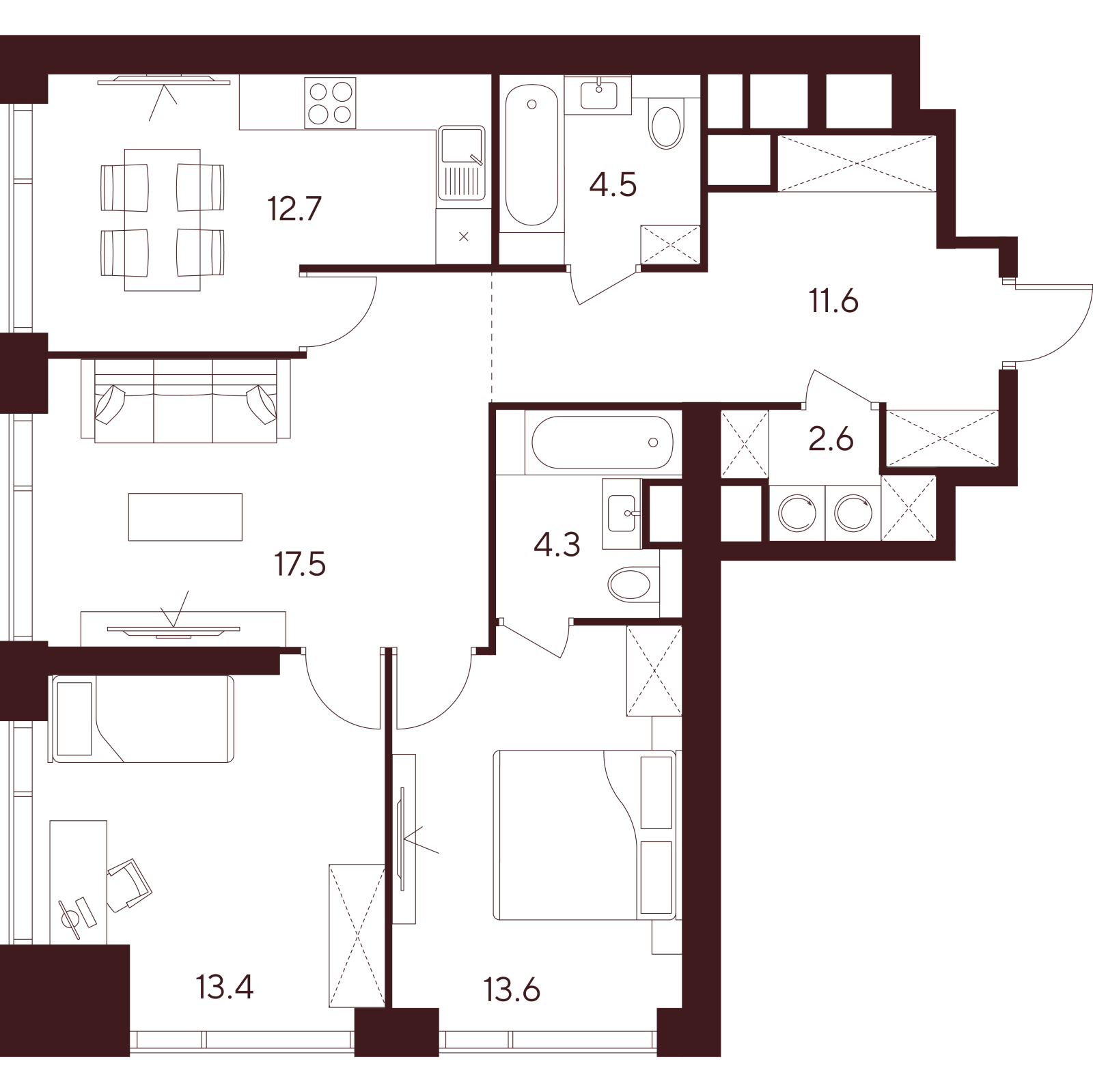 Планировка: 3-комнатная квартира, 80,2 м²