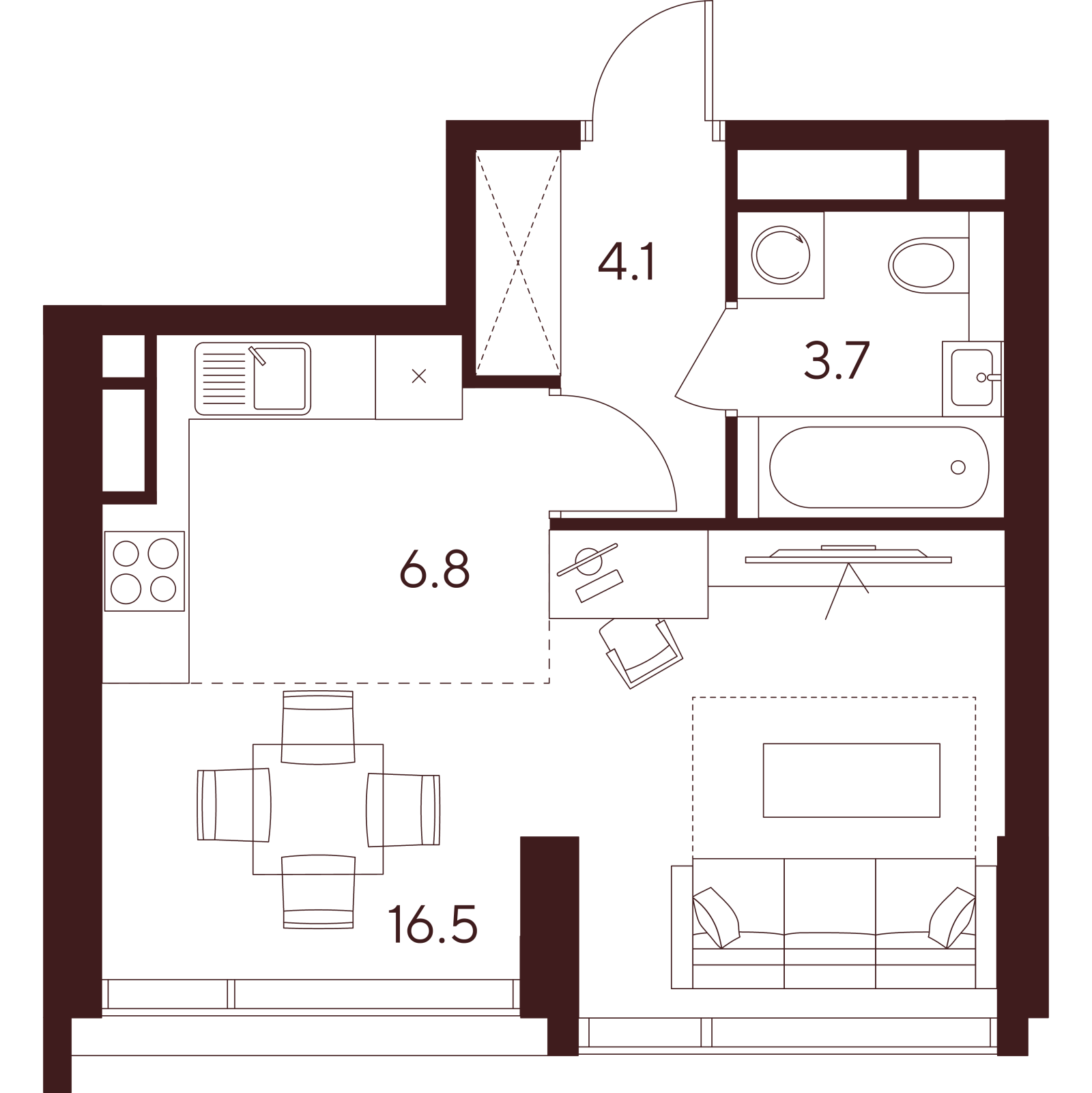 Планировка: студия, 31,1 м²