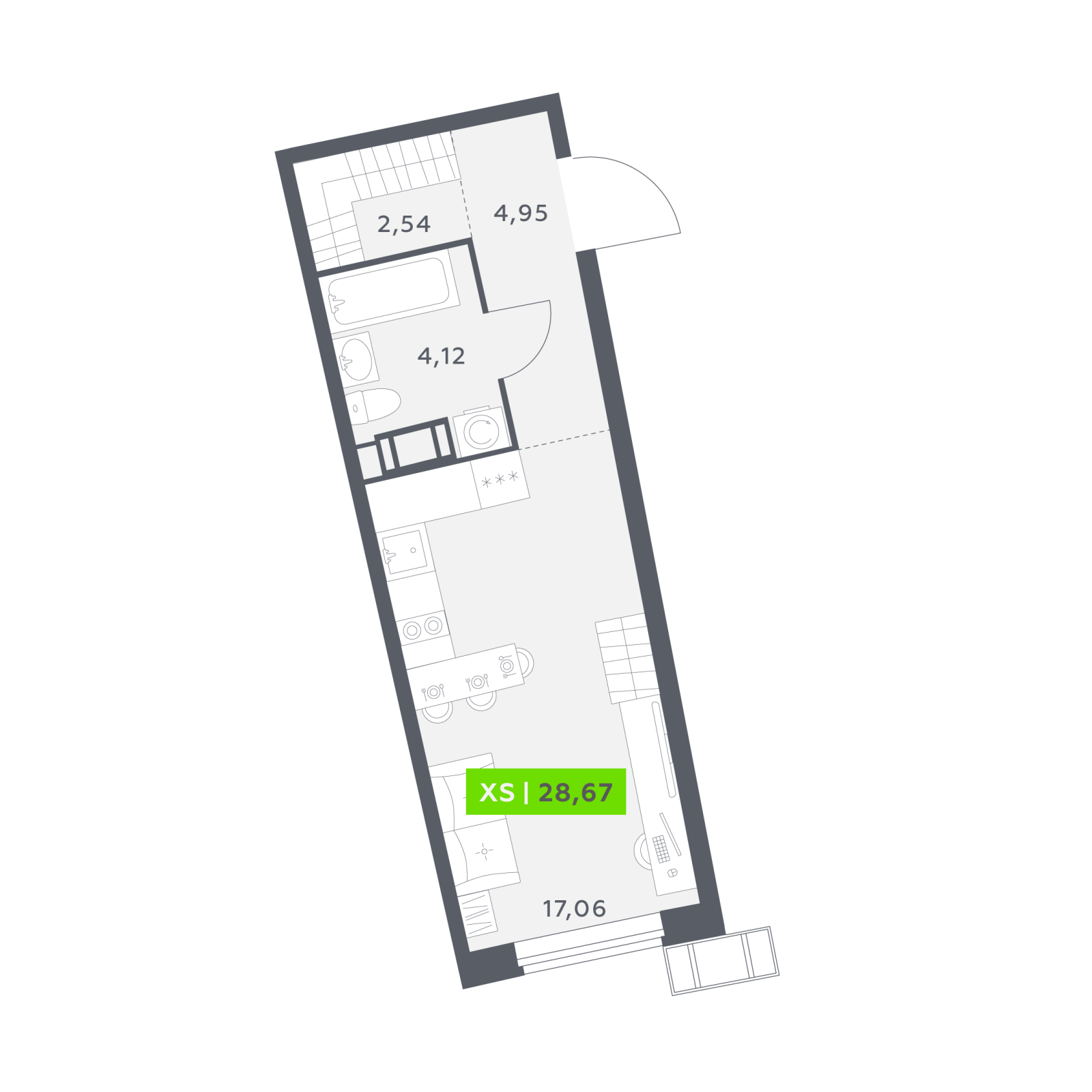 Планировка: студия, 28,7 м²