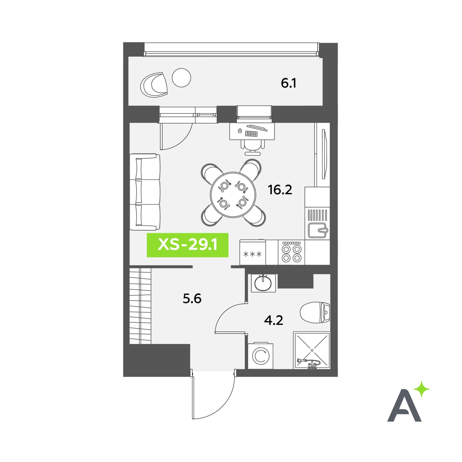 Планировка: студия, 29,1 м²