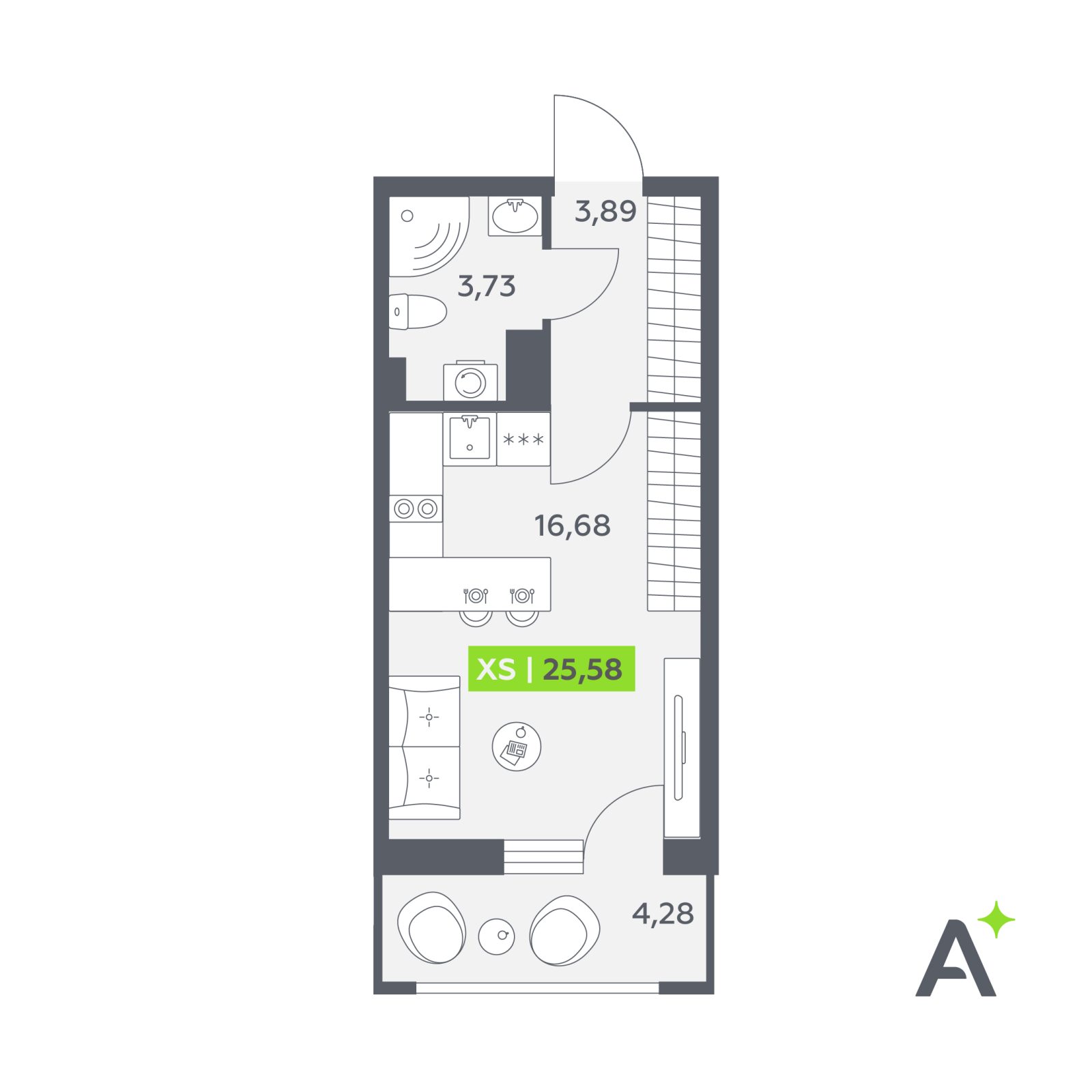 Планировка: студия, 25,6 м²